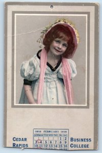 Cedar Rapids Iowa IA Postcard Little Girl Calendar Business College c1905