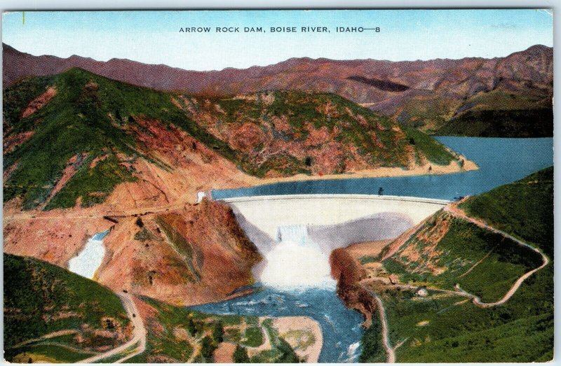 c1940s Near Boise ID Arrow Rock Dam Concrete Arch Linen PC River Irrigation A291