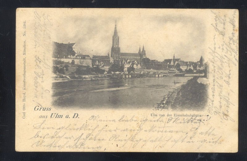 1897 GRUSS AUS ULM A.D GERMANY EISENBAHNBRUDKE VINTAGE POSTCARD STAMP