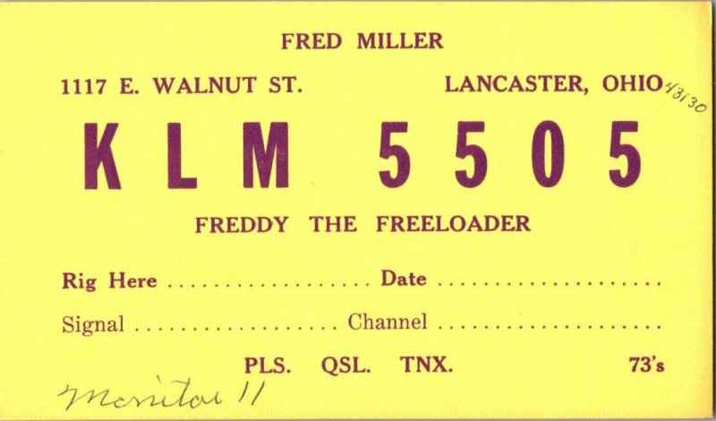 QSL Radio Card From Lancaster Ohio KLM 5505 