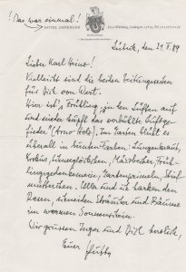 Friedrich Wegener German Nazi WW2 Hotel Wurzburg Hand Signed Letter