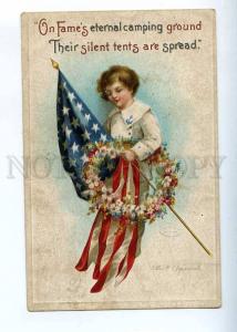 226739 Boy w/ AMERICAN FLAG by CLAPSADDLE Vintage EMBOSSED PC