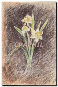 Old Postcard Drawing by hand Flowers