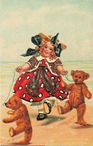 Artist Signed M Greriner Young Girl With Teddy Bears Postcard