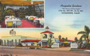 ACAPULCO GARDENS Oceanside, CA Roadside ca 1940s Vintage Linen Postcard