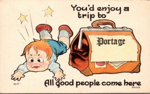 Wisconsin Portage Boy With Suitcase You'd Enjoy A Trip 1915