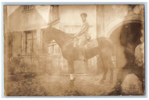 Postcard Military Soldier on Horseback Europe c1910 Antique WW1 RPPC Photo