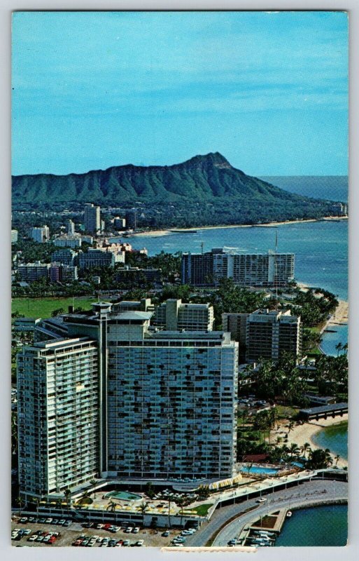 Postcard Ilikai at Waikiki Yacht Harbor - Aerial View - Hawaii Chrome