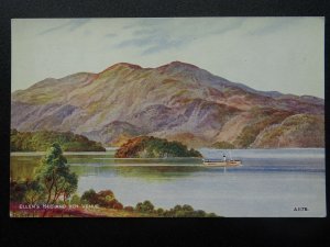 Scotland ELLEN'S ISLE / BEN VENUE & Steam Boat Art by E.W.Trick c1930's Postcard