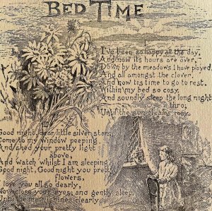 Bed Time Lullaby Poem 1892 Victorian Art Woodcut Printing Ephemera DWY10B