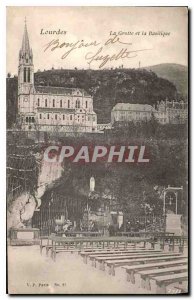 Old Postcard Lourdes Grotto and Basilica