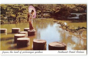 JAPAN Japanese Woman NORTHWEST ORIENT AIRLINES 1950s Vintage Postcard