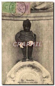 Old Postcard Belgium Brussels Manneken Pis Belgian soldier