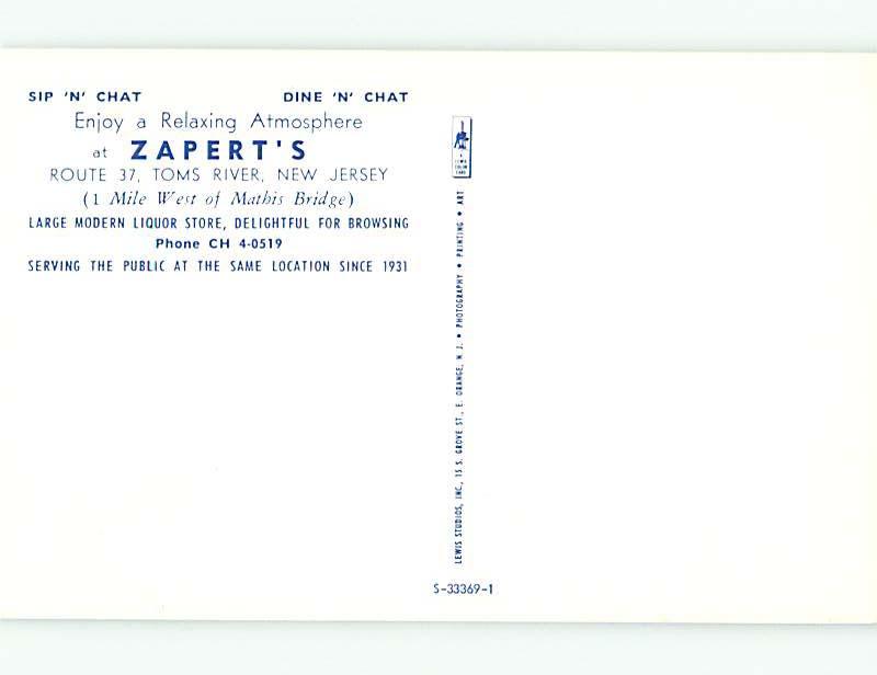 Unused Pre-1980 ZAPERT'S RESTAURANT Toms River New Jersey NJ v7930@