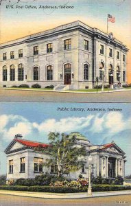 Post Office Library Anderson Indiana linen postcard