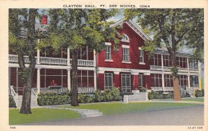 Clayton Hall Fort Des Moines Iowa linen postcard