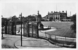 WARRINGTON CHESHIRE ENGLAND~TOWN HALL PARK GATES WALKER FOUNTAIN PHOTO POSTCARD