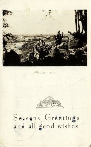 aruba, N.W.I., Panorama Cactus 1941 Season's Greetings RPPC Postcard WWII Censor