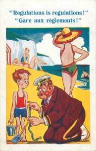 Postcard Comic advertising commercial beach boy hight measurements