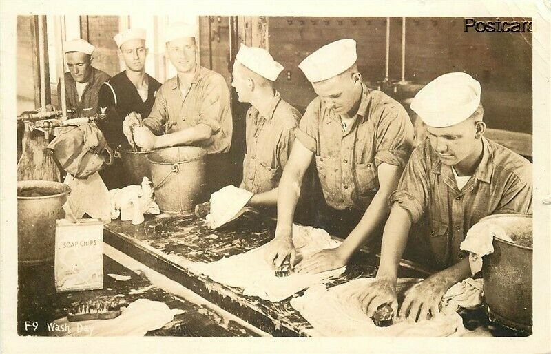 Military, Navy Men Wash Day, RPPC