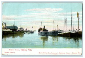 1911 Harbor Scene, Racine Wisconsin WI Antique Posted Postcard 