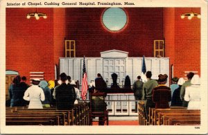 Interior Chapel Cushing General Hospital Framingham MA Linen Postcard VTG UNP  