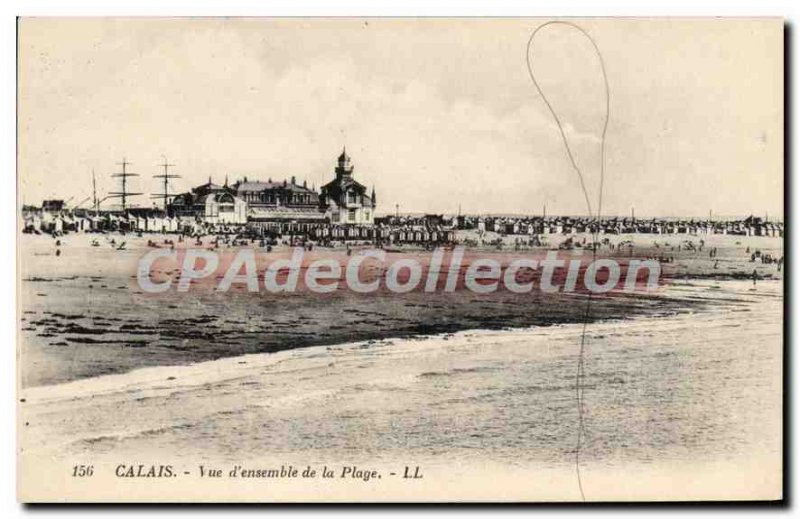 Old Postcard Calais Overview of the Beach