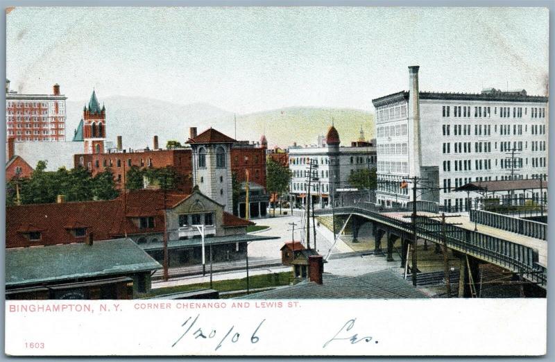 BINGHAMPTON NY CORNER CHENANGO & LEWIS STREETS UNDIVIDED ANTIQUE POSTCARD