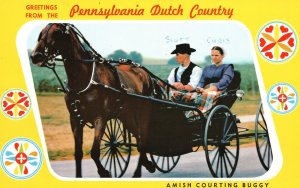 Vintage Postcard 1981 Greetings Pennsylvania Dutch Country Amish Courting Buggy 