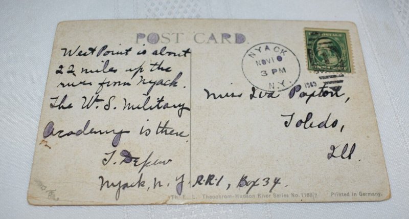 West Point View Up Hudson River Postcard E. L. Theochrom Hudson River Series