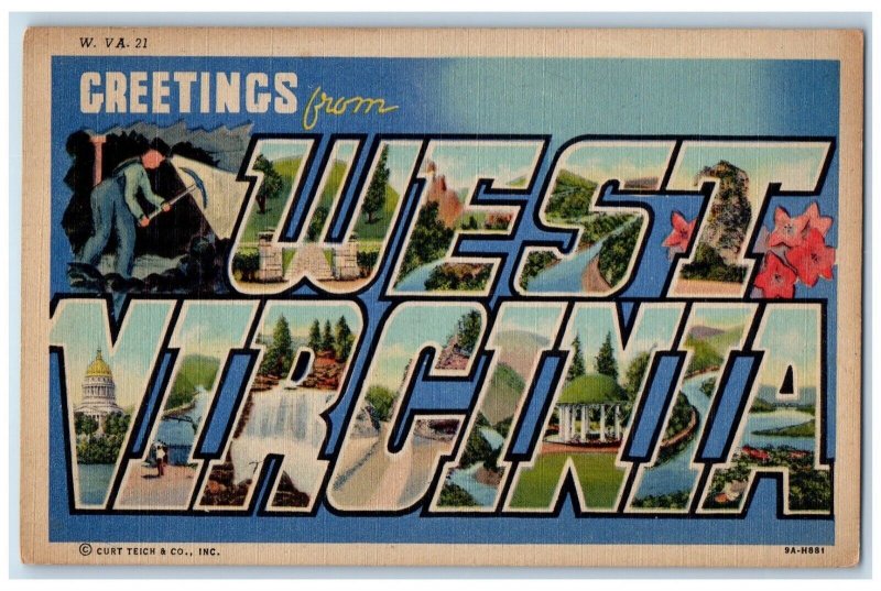 1951 Greetings From West Virginia WV, Weirton Large Letters Vintage Postcard 