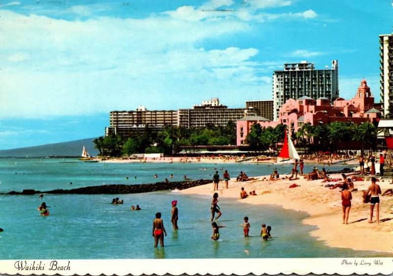 Hawaii Waikiki Beach Sun Bathers 1972