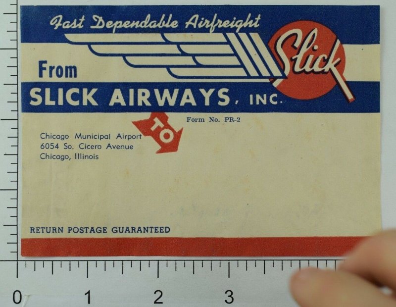 1940's-50's Slick Airlines Inc. Luggage Label Original E19