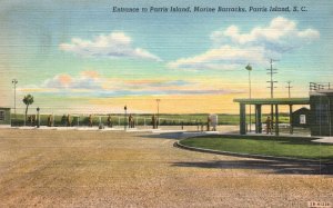 Vintage Postcard 1944 Entrance To Paris Island Marine Baracks South Carolina SC