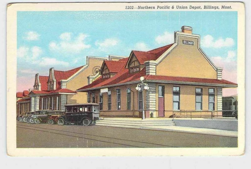 PPC POSTCARD MONTANA BILLINGS NORTHERN PACIFIC & UNION DEPOT EXTERIOR VIEW 