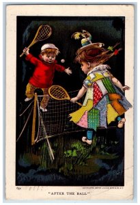 1908 Children Playing Badminton Sport After The Ball East Liverpool OH Postcard