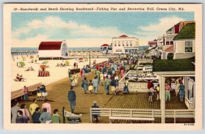 1940's BANDSTAND FISHING PIER RECREATION HALL OCEAN CITY MARYLAND LINEN POSTCARD