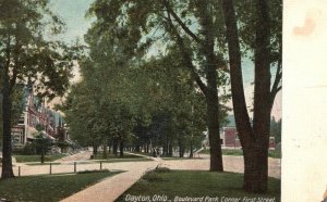 Vintage Postcard 1910's Boulevard Park Corner First Street Dayton Ohio The Hugh