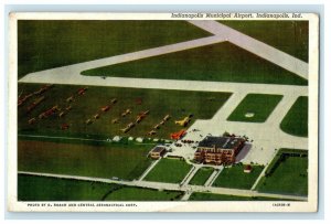 c1940's Aerial View Municipal Airport Airplanes Indianapolis Indiana IN Postcard 