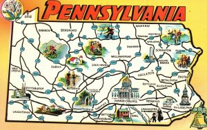 Vintage Postcard A Map Of Its Cities And Towns Historical Places Pennsylvania PA