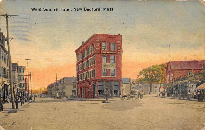 25694 MA, New Bedford, 1913, Weld Square Hotel, horse drawn carrige out front