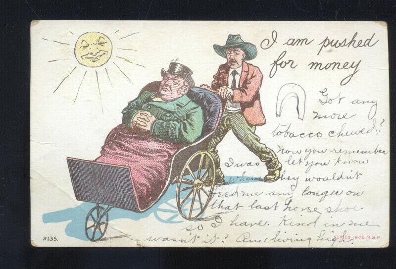 MAN PUSHING FAT MAN ON RICKSHAW SUN BETHANY NEBRASKA MILES 1907 NEBR.