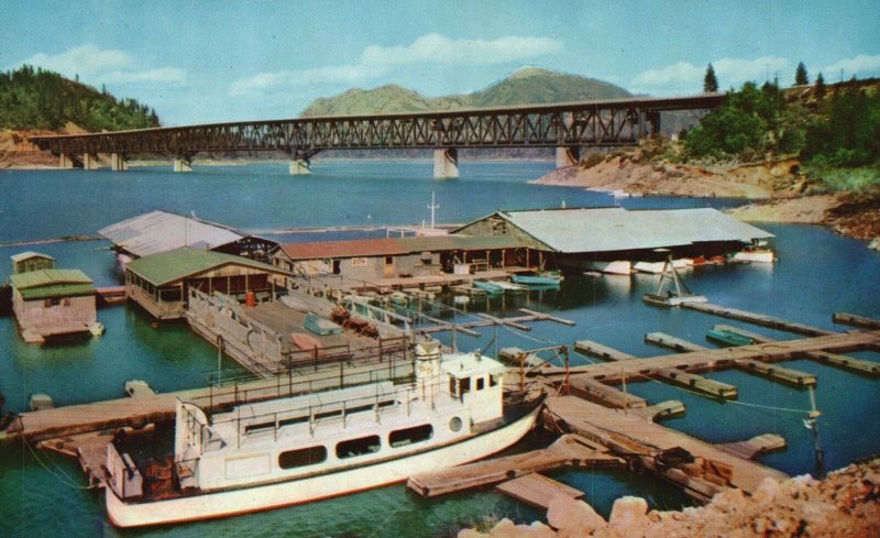 Vintage Postcard Pit River Bridge Over Shasta Lake Upper Level Automobile