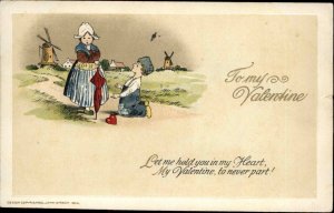 Winsch Valentine Dutch Children Arts and Crafts c1910 Vintage Postcard