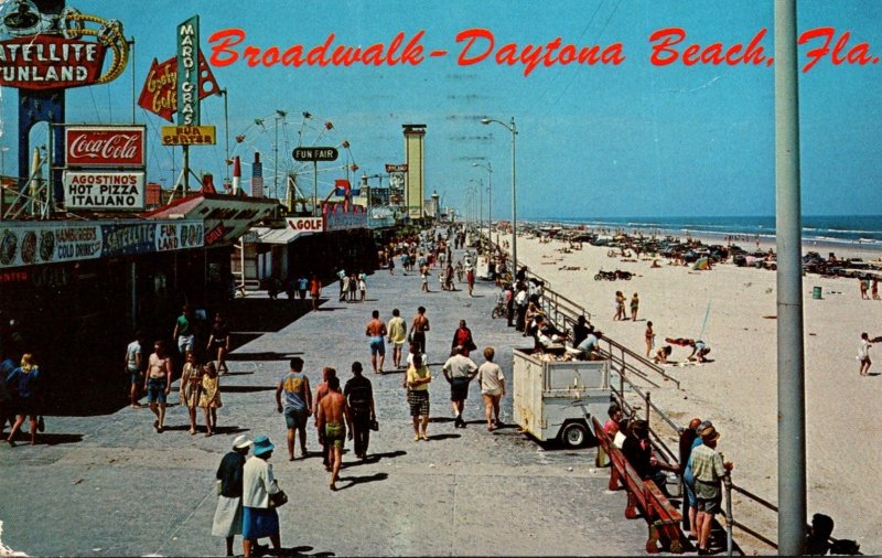 Florida Daytona Beach Scene On The Broadwalk Coca Cola Sign 1970