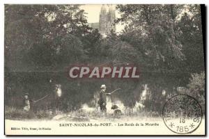 Old Postcard Saint Nicolas du Port Edges of Meurthe Fishing Fisherman Dog Sai...
