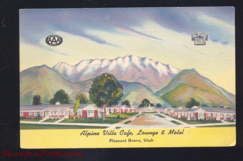 PLEASANT GROVE UTAH ALPINE VILLA CAFÉ MOTEL LINEN VINTAGE ADVERTISING POSTCARD