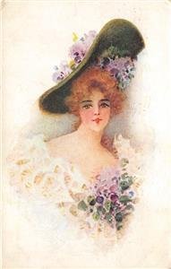 Edwardian Woman Flowers Hat Painting Artist-Signed 1907 Vintage Postcard