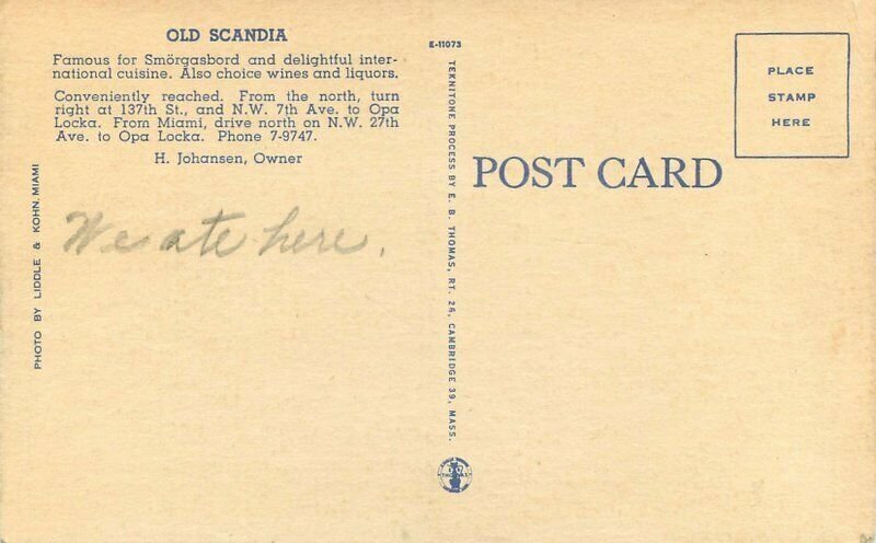 Florida Opa Locka Old Scandia's Famous Smorgasbord Thomas Postcard 22-779