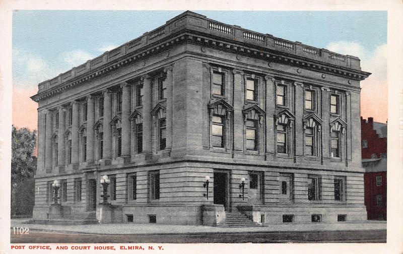 Post Office and Court House, Elmira, New York, Early Postcard, Unused